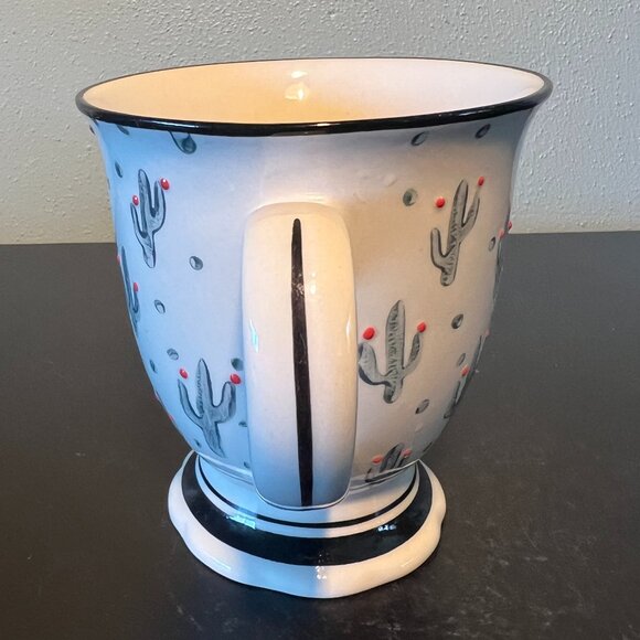 COST PLUS WORLD MARKET Cactus Pedestal Ceramic Mug / Cup ~ Embossed Blossoms - Picture 7 of 10
